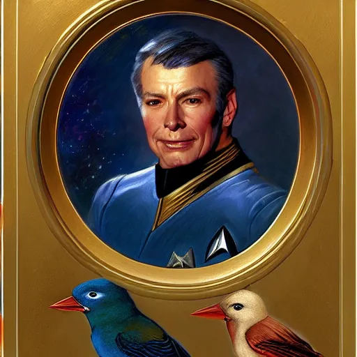 Prompt: a portrait of a bird birdman avian star trek captain. highly detailed painting by gaston bussiere, craig mullins, j. c. leyendecker, furry