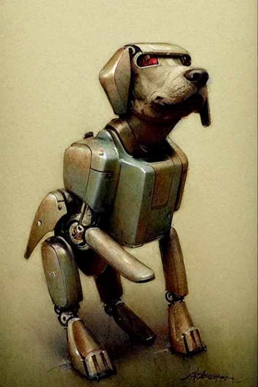 Prompt: (((((2050s robot box shaped robot dog k9 . muted colors.))))) by Jean-Baptiste Monge !!!!!!!!!!!!!!!!!!!!!!!!!!!