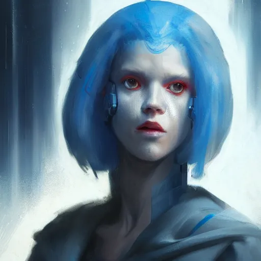 Image similar to A portrait of a blue woman, hairstyle white afro, techwear, cyberpunk, sith, star wars art, red light, art by greg rutkowski, matte painting, trending on artstation