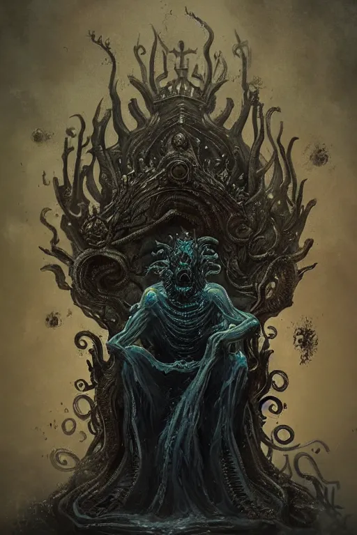 Image similar to lovecraftian nightmare king on a throne, digital art, in the style of greg rutkowski, trending on artstation