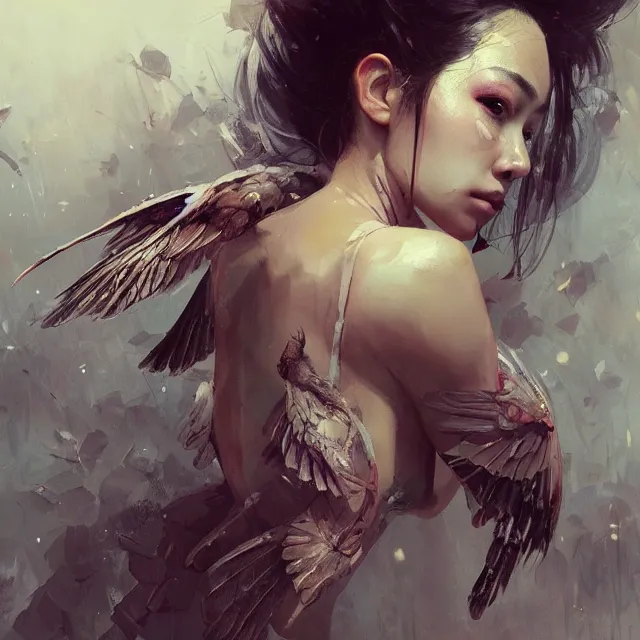 Image similar to very beauty girl asian, wings, hyper detailed, insane details, intricate, elite, elegant, luxury, by ismail inceoglu dragan bibin hans thoma greg rutkowski alexandros pyromallis rene maritte illustrated, perfect face, fine details, realistic shaded, fine - face, pretty face