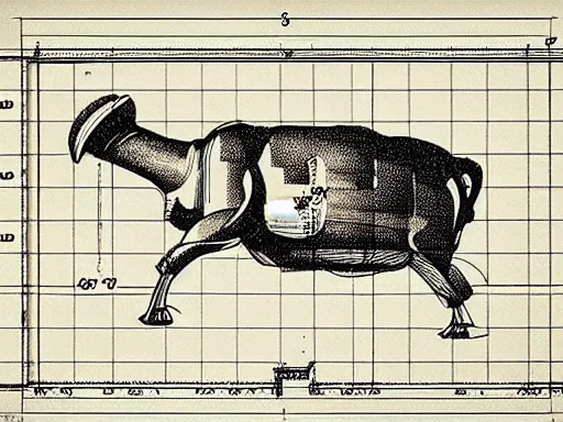 Image similar to blueprint technical drawing of a steak, schematic, sepia, old paper