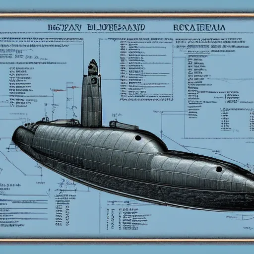 Prompt: detailed blueprint of ussr submarine