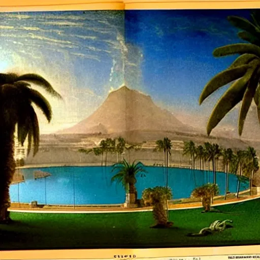 Prompt: The biggest palace ever made, thunderstorm, greek pool, beach and palm trees on the background major arcana sky, by paul delaroche, magazine photo from 2007, hyperrealistic 8k, very detailed