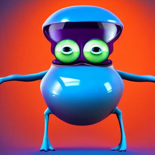 Image similar to cute 3 d pixar style alien with four eyes smiling, blue skin, lilac background, portrait, holding up a trophy, realistic, 4 k