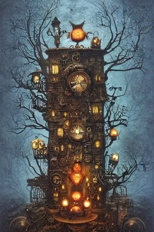 Prompt: photography of steampunk witches сlockwork, spooky nostalgic fairy tale, by shaun tan, jacec yerka, foreboding, 6 6 6, absolutely terrifying, screaming