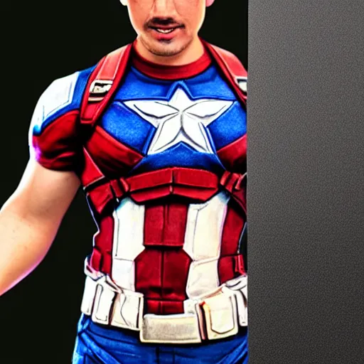 Image similar to Markiplier as Captain America, photorealistic, shot on iphone, cinematic lighting