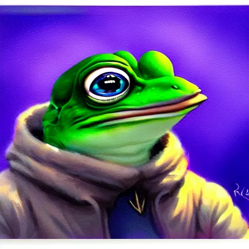 Image similar to super rich happy pepe, luxury, blue crystals, greg rutkowski