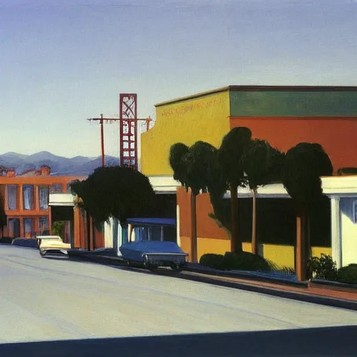 Prompt: painting of Los Angeles, 1974, by Edward Hopper