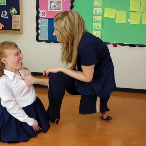 Prompt: schoolgirl tickled by teacher