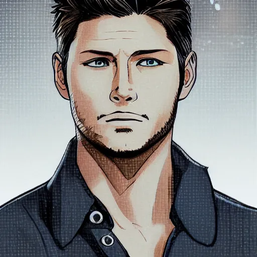 Image similar to Stunning portrait of handsome Jensen Ackles as an angel, studio ghibli style, artstation