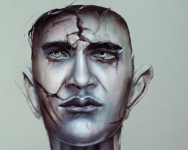 Image similar to a painting of a man's face is shown, an airbrush painting by Ben Templesmith, featured on deviantart, figurative art, watercolor, acrylic art, airbrush art