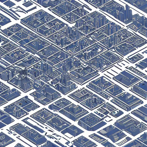 Image similar to blueprint of a city on a map axonometric exploded view, high detail, 8k, photorealistic