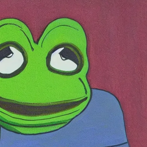 Prompt: Realistic pepe the frog alone and sad in his bedroom