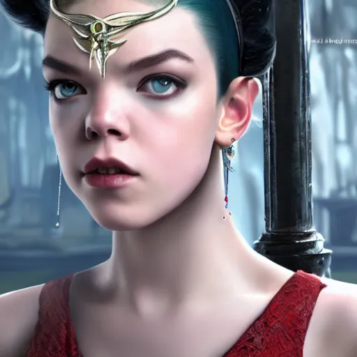 Image similar to Anya Taylor-Joy as Bayonetta 8k hyperdetailed photorealism HDR