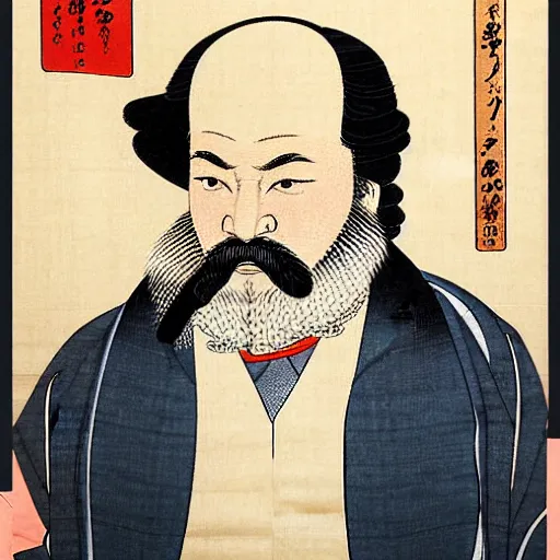 Prompt: beautiful portrait ukiyo - e painting of karl marx by kano hideyori, kano tan'yu, kaigetsudo ando, miyagawa choshun, okumura masanobu, kitagawa utamaro