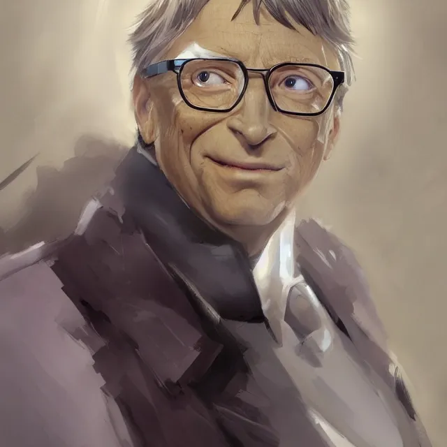 Image similar to bill gates anime villain, elegant, portrait, detailed, artstation, concept art, sharp focus, by konstantin korovin and daniel f. gerhartz and john howe