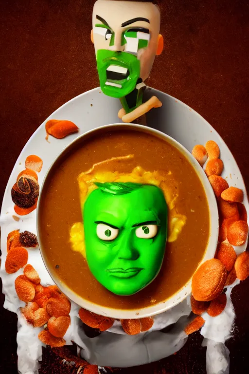 Image similar to 📷 jacksepticeye head out of soup, made of food, head portrait, dynamic lighting, 4 k