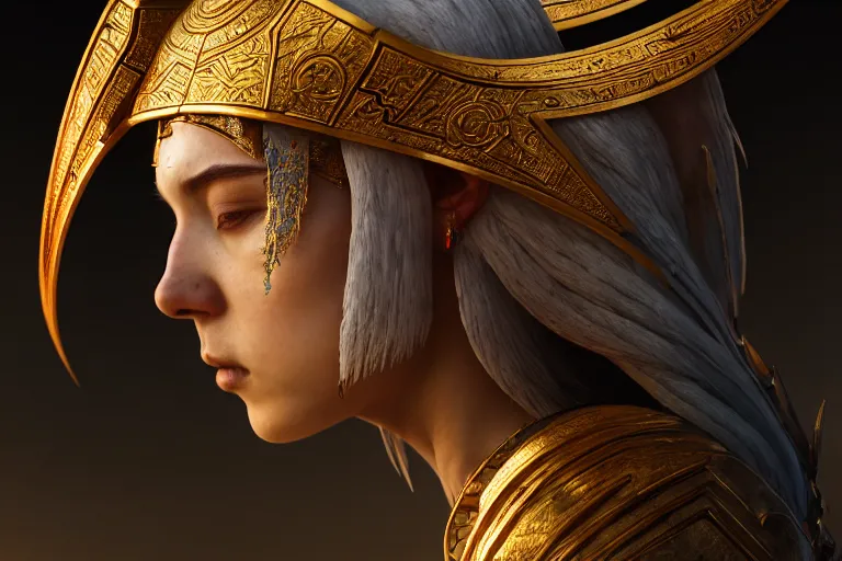 Image similar to a priestess praying to the god of war, occlusion shadow, specular reflection, rim light, unreal engine, octane render, artgerm, artstation, art by yao wang, high quality, intricate detailed 8 k, fantasy illustration, extremely beautiful and aesthetic shape of face and body