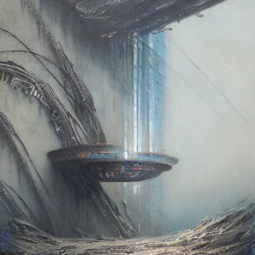 Image similar to lost and alone in a vast future sci - fi cyberpunk megastructure by gustave dore and gustave moreau and beksinski and giger and craig mullins and jeremy mann