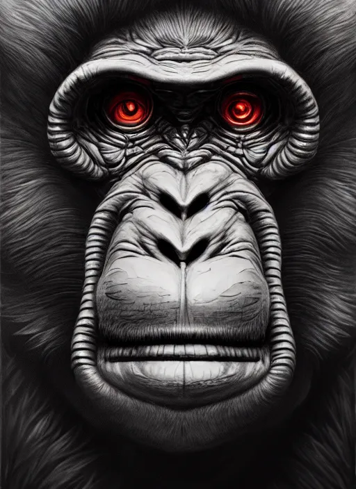 Image similar to close up portrait of a monkey monster in the mountains of hell, oil painting by tomasz jedruszek, cinematic lighting, pen and ink, intricate line, hd, 4 k, million of likes, trending on artstation