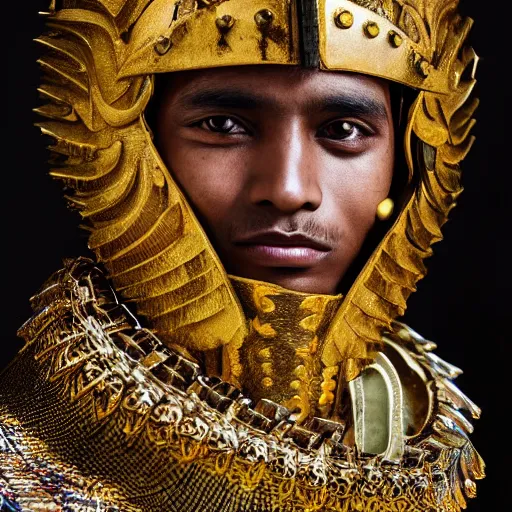 Prompt: a portrait of a beautiful young sinhalese male wearing an alexander mcqueen armor , photographed by andrew thomas huang, artistic