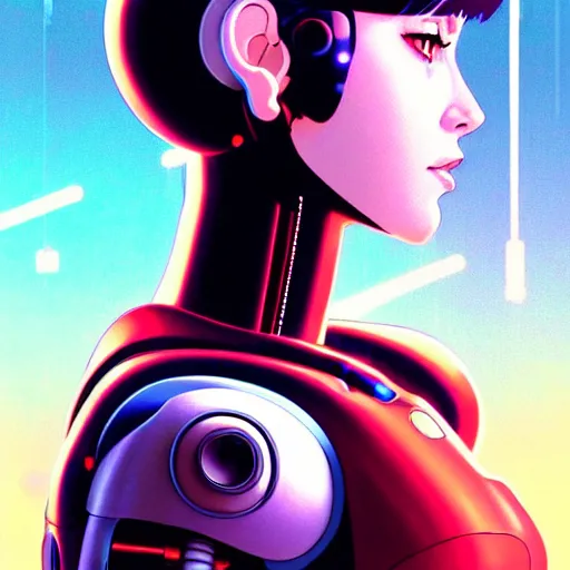 Prompt: side portrait scifi robotic cyborg girl with robotic enhancements and spacesuit | | head only in center of image, audrey plaza, fine detail!! anime!! realistic shaded lighting!! poster by ilya kuvshinov katsuhiro otomo ghost - in - the - shell, magali villeneuve, artgerm, jeremy lipkin and michael garmash and rob rey