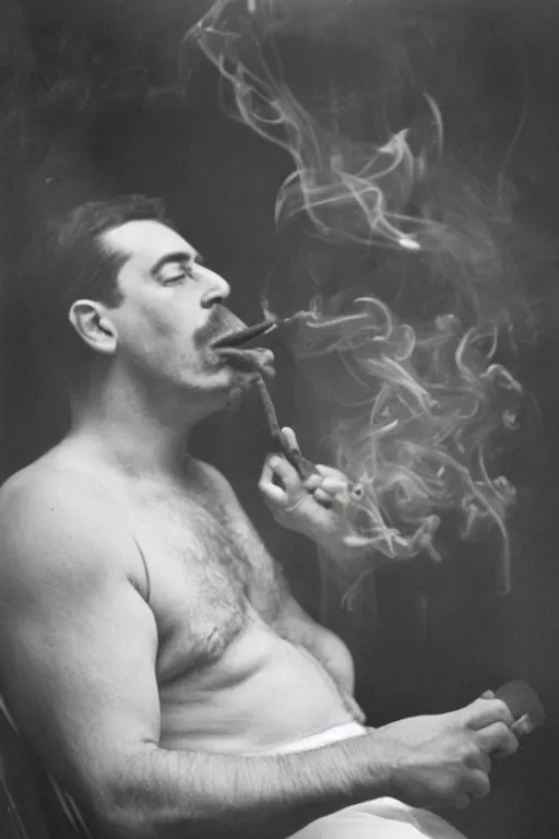 Image similar to a recent photograph of god smoking a cuban cigar by stanley kubrick