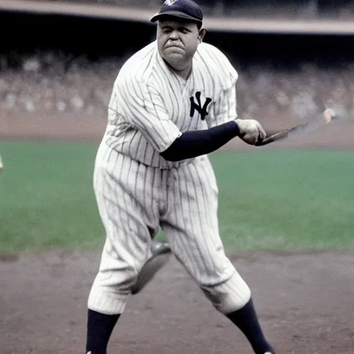 Image similar to babe ruth at bat, playing for 2012 new york yankees on a 4k tv broadcast