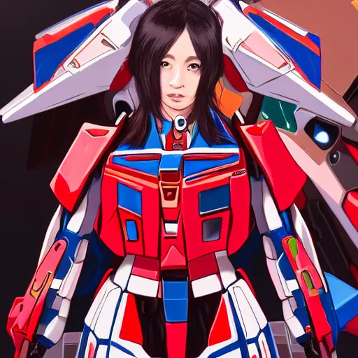 Image similar to Portrait of Aya Nakamura with her red gundam in the background, hyper detailed art, 4k