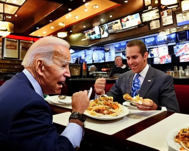 Image similar to a photo of joe biden eating at the applebee's