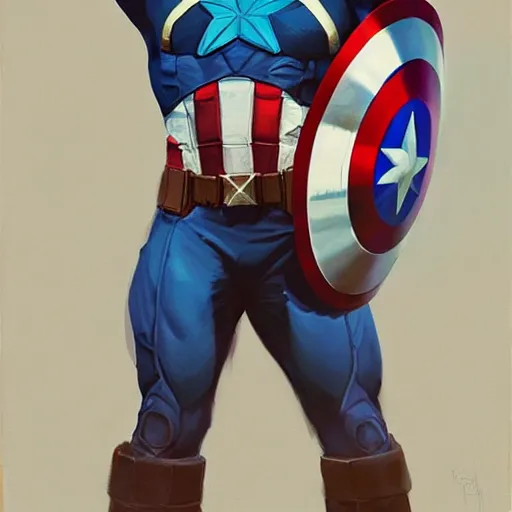 Image similar to greg manchess portrait painting of captain america as overwatch character, totally whack, medium shot, asymmetrical, profile picture, organic painting, sunny day, matte painting, bold shapes, hard edges, street art, trending on artstation, by huang guangjian and gil elvgren and sachin teng