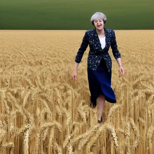 Image similar to theresa may walking in a field of wheat