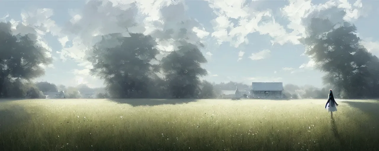 Image similar to white door in the middle of a field, illustration, digital painting, concept art, trending on artstation, pixiv, art by ruan jia and makoto shinkai