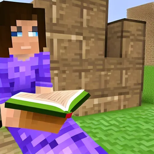 Image similar to a girl reading book in Minecraft, 4k