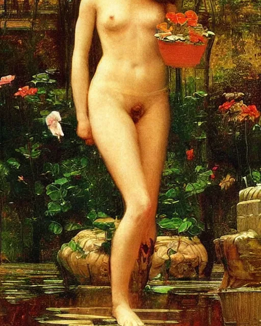 Image similar to portrait of aphrodite as a venus fly trap beautiful oil painting waterhouse