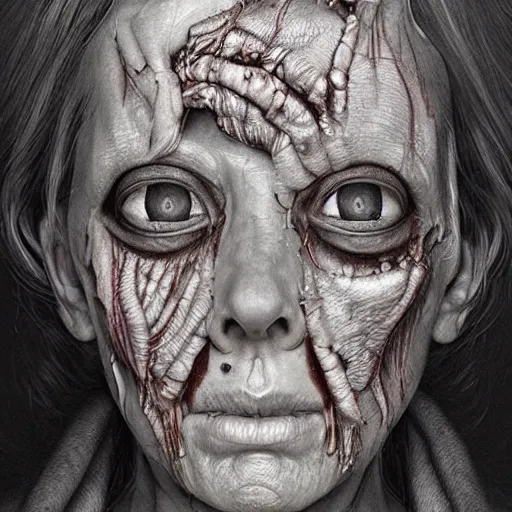 Image similar to hyperrealistic detailed creepy horrific portrait deformed in style of layers of fear