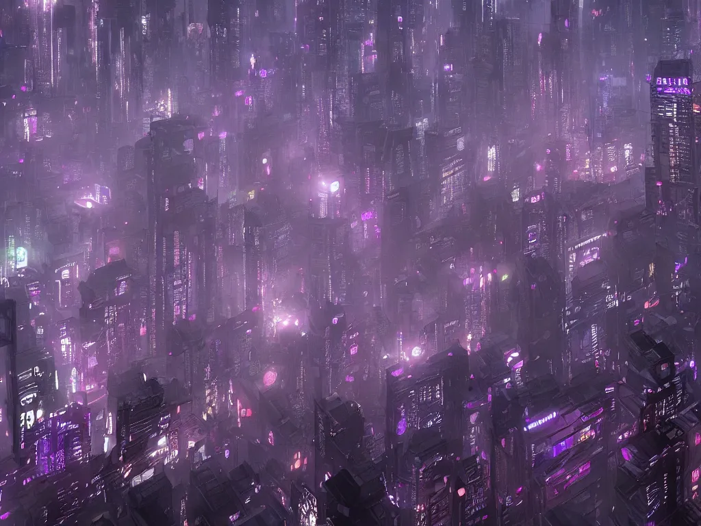 Image similar to blade runner city, high quality, cyberpunk, purple, russian doomer panel houses, lucid