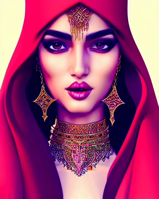 Image similar to richly detailed color illustration of very very beautiful Arab fashion model illustrated by Artgerm and Mina Petrovic and Timothy Kong and Marina Federovna. 3D shadowing