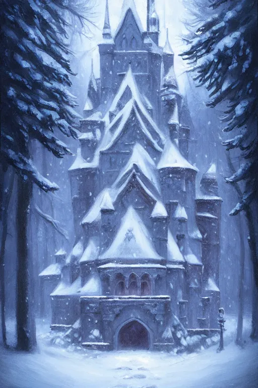 Image similar to a gothic castle in the snow, andreas rocha style