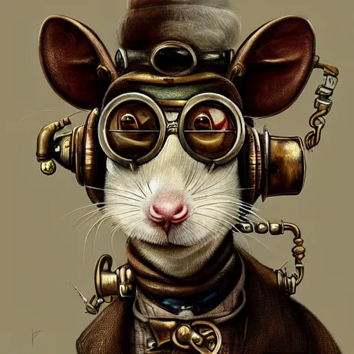 Image similar to a rat with steampunk googles, by Sam Spratt