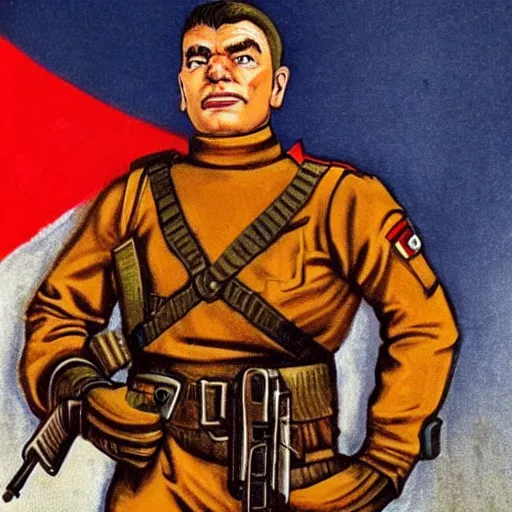 Prompt: Doomguy as a soviet soldier