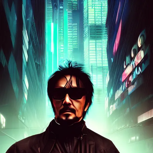 prompthunt: cyberpunk hideo kojima as the leader of a futuristic communist  nation, cybernetics, sharp lines, digital, artstation, colored in