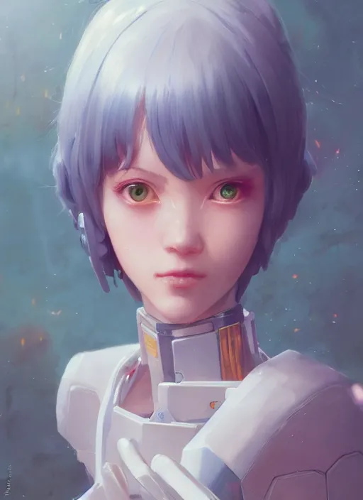 Image similar to highly detailed portrait of rei ayanami, stephen bliss, unreal engine, fantasy art by greg rutkowski, loish, rhads, ferdinand knab, makoto shinkai and lois van baarle, ilya kuvshinov, rossdraws, tom bagshaw, global illumination, radiant light, detailed and intricate environment