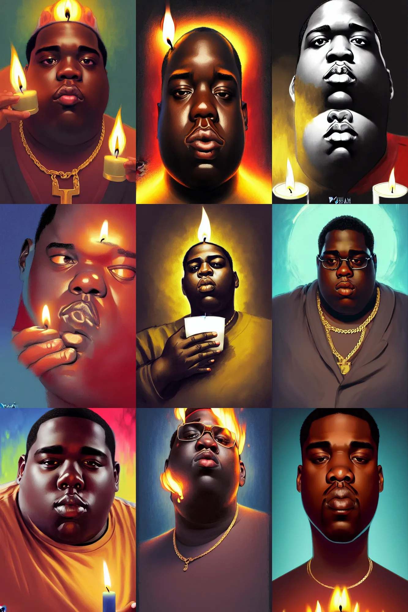 Prompt: the notorious b. i. g. as a candle burning brightly, animation pixar style, shaded lighting poster by magali villeneuve, artgerm, jeremy lipkin and michael garmash, rob rey and kentaro miura style, trending on art station