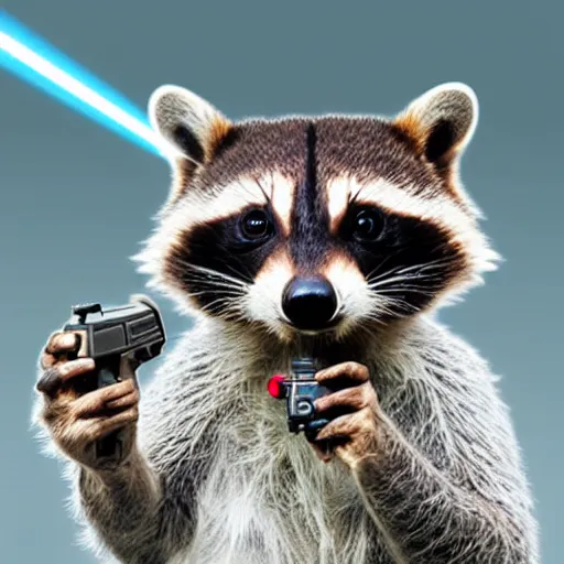 Image similar to racoon holding a laser gun, digital art , centred award winning 4K