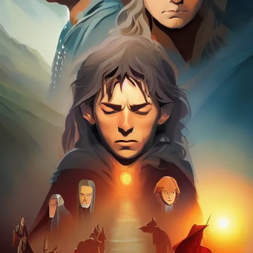 Image similar to face icon stylized minimalist the lord of the rings : the fellowship of the ring 2 0 0 1, loftis, cory behance hd by jesper ejsing, by rhads, makoto shinkai and lois van baarle, ilya kuvshinov, rossdraws global illumination