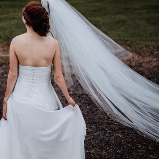 Prompt: a woman in a white wedding dress