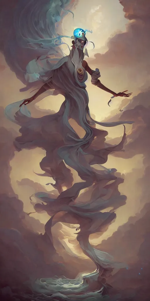 Image similar to the artwork of peter mohrbacher, flowing fabric robot prince