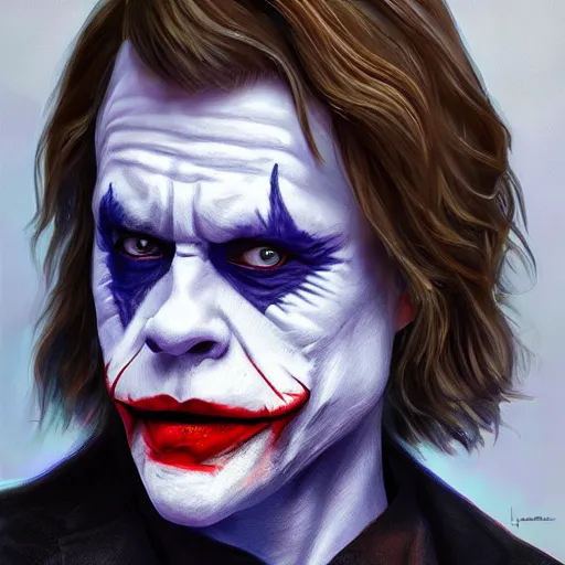 Prompt: mark hamill as the joker! mark hamill. luke skywalker, oil painting, artgerm, artstation, highly detailed, portrait